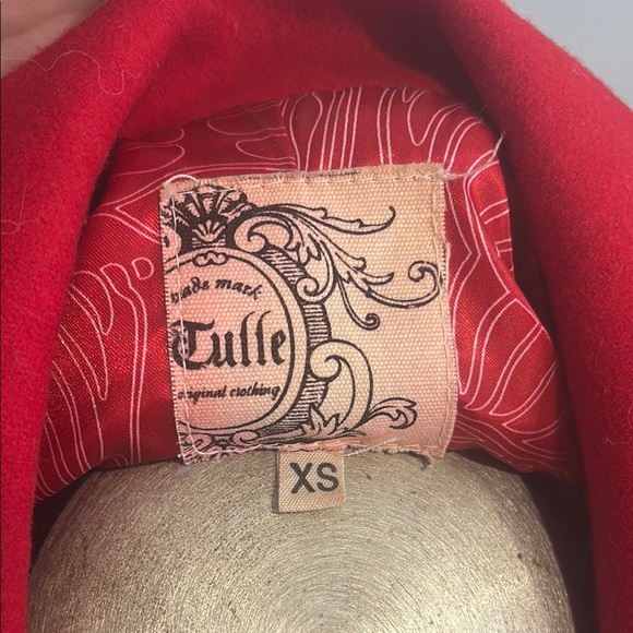 Tulle XS Cropped Short Little Button Red Pea Coat Dress Jacket - Picture 2 of 9